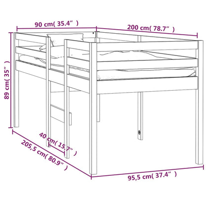 Cama alta 90x200 cm madeira de pinho maciça branco