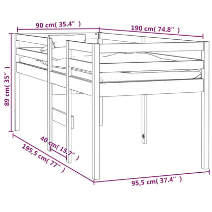 Cama alta 90x190 cm madeira de pinho maciça