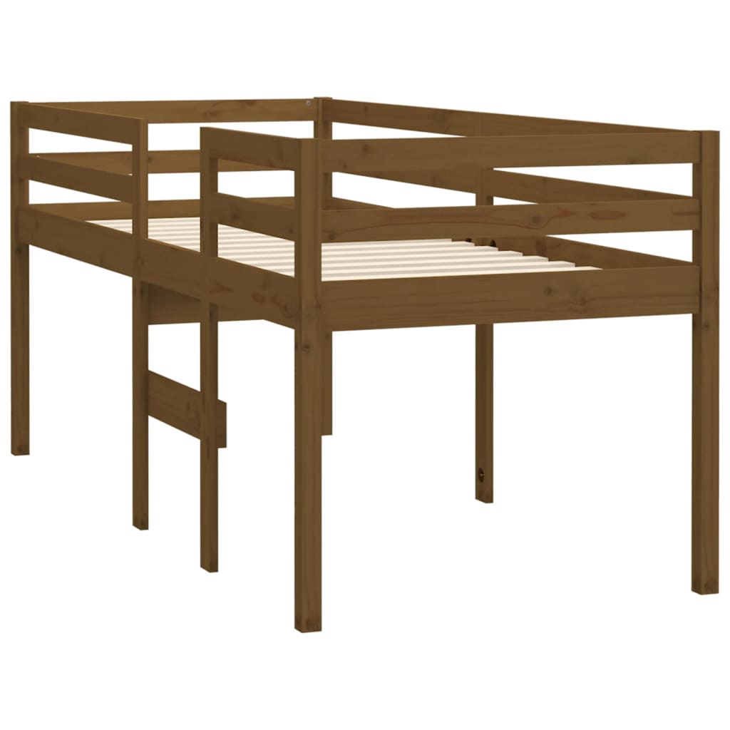 Cama alta 90x190 cm madeira de pinho maciça castanho mel