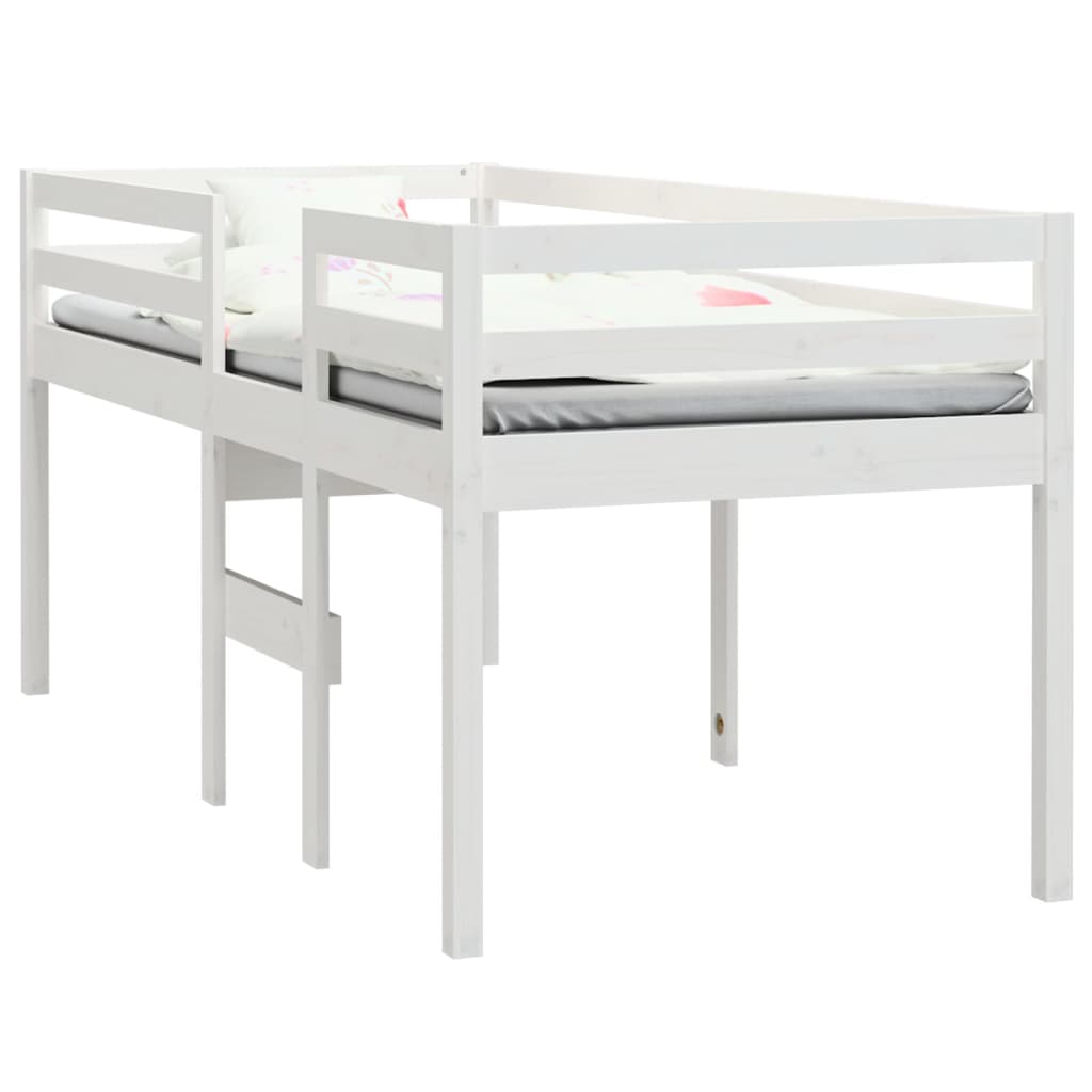 Cama alta 75x190 cm madeira de pinho maciça branco