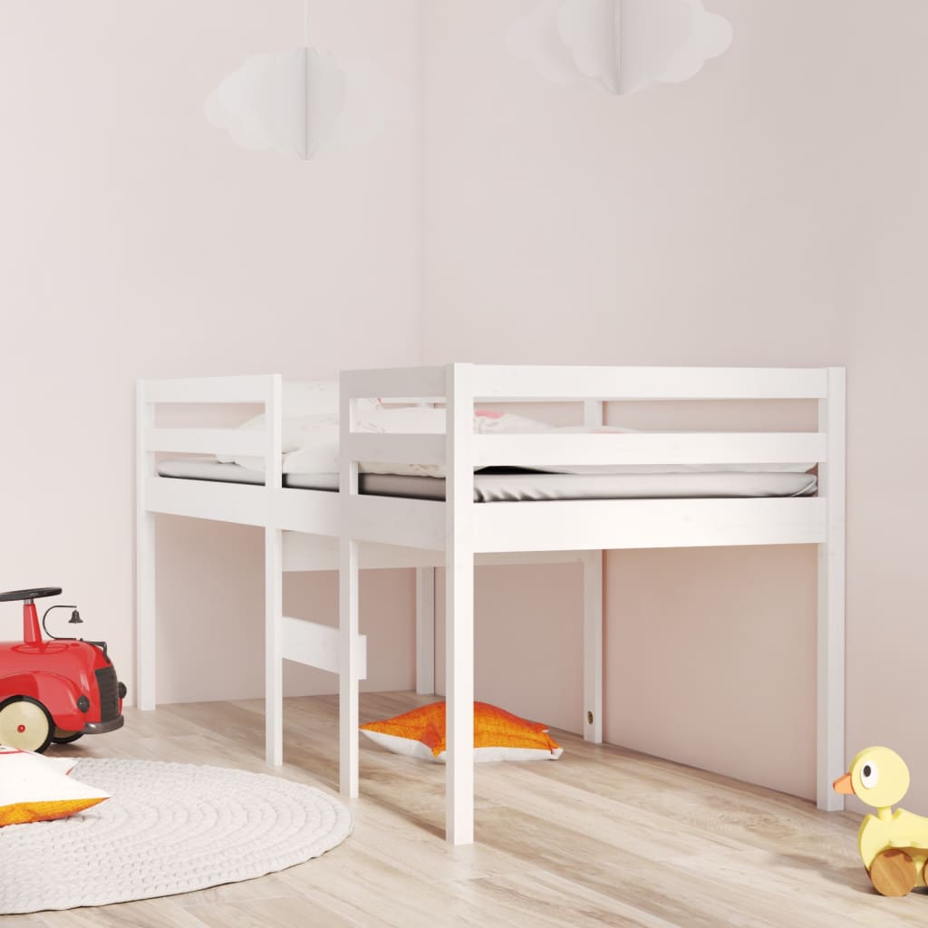 Cama alta 75x190 cm madeira de pinho maciça branco