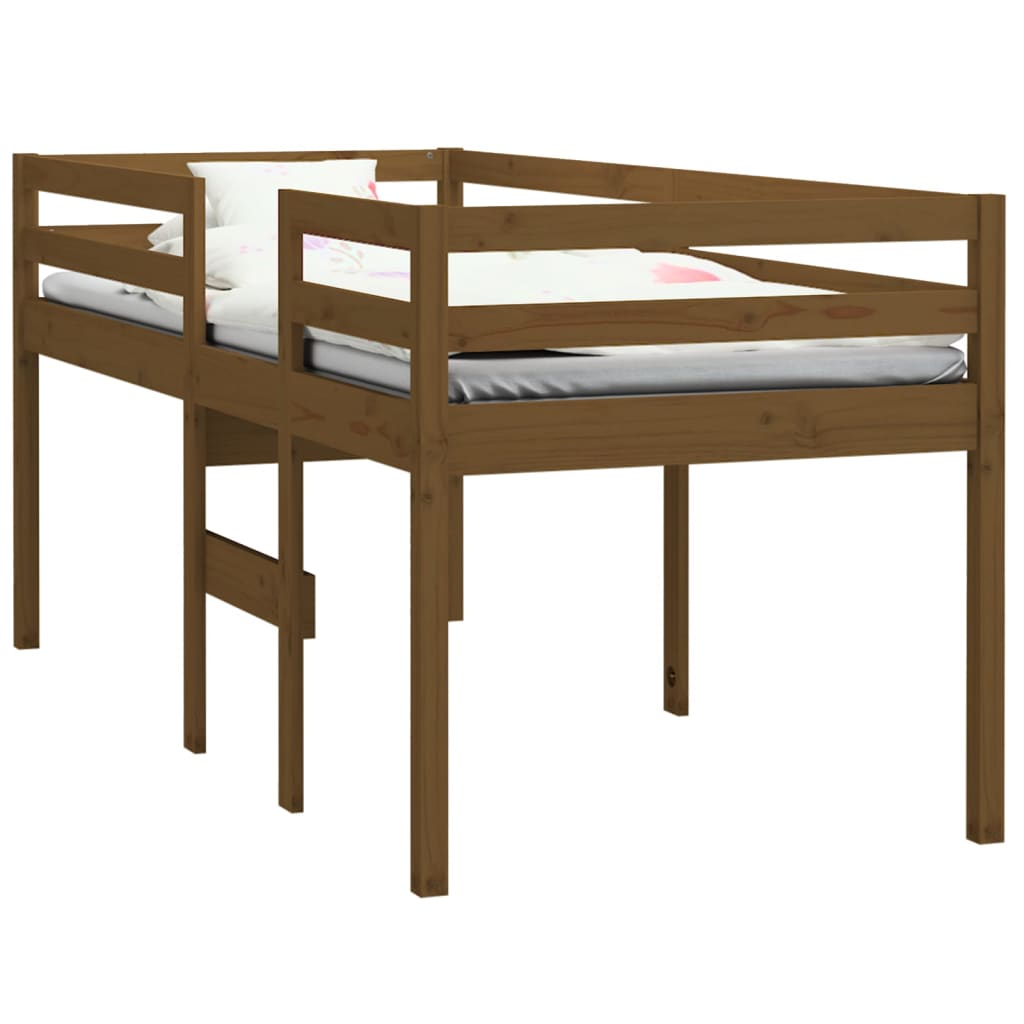 Cama alta 75x190 cm madeira de pinho maciça castanho mel