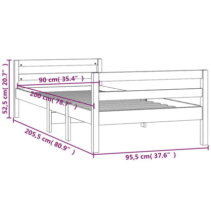 Estrutura de cama 90x200 cm madeira de pinho maciça branco