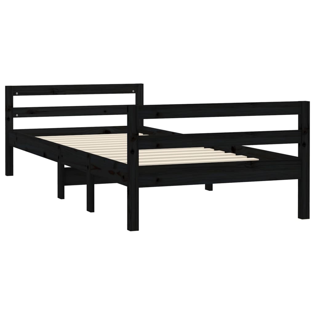 Estrutura de cama 75x190 cm madeira de pinho maciça preto