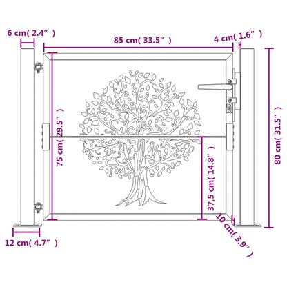 Portão de jardim 105x80 cm aço design árvore antracite