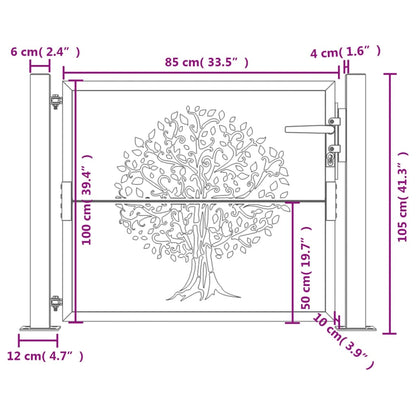 Portão de jardim 105x105 cm aço design árvore antracite