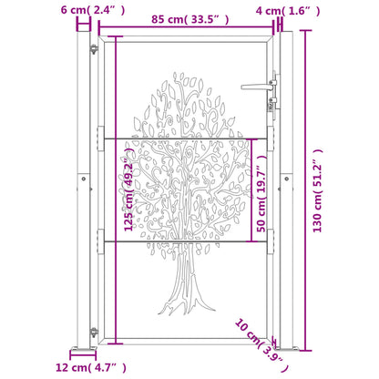 Portão de jardim 105x130 cm aço design árvore antracite