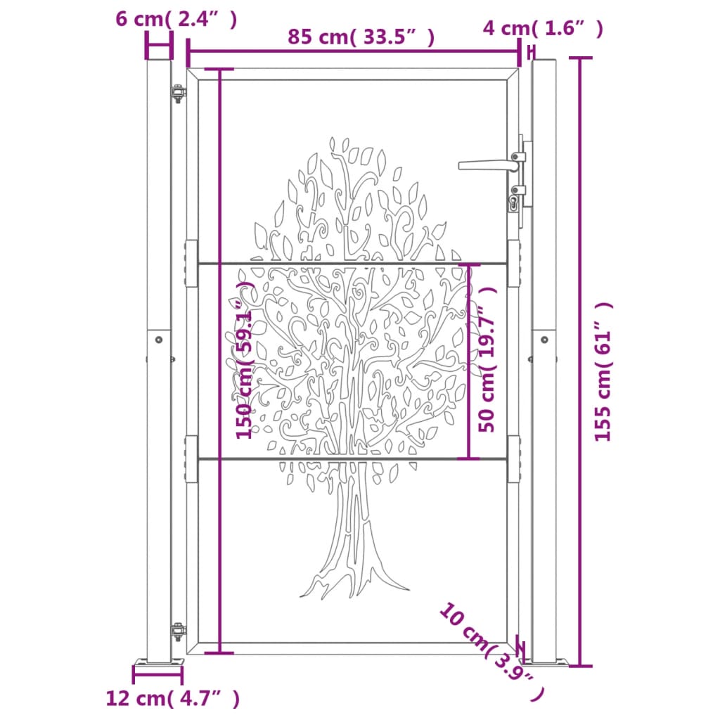 Portão de jardim 105x155 cm aço design árvore antracite