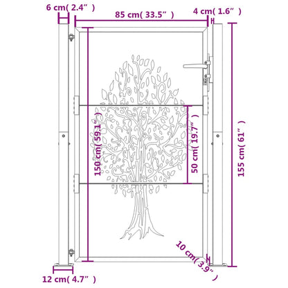 Portão de jardim 105x155 cm aço design árvore antracite