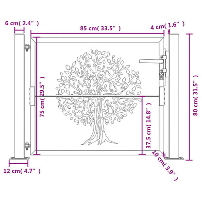 Portão de jardim 105x80 cm aço corten design árvore