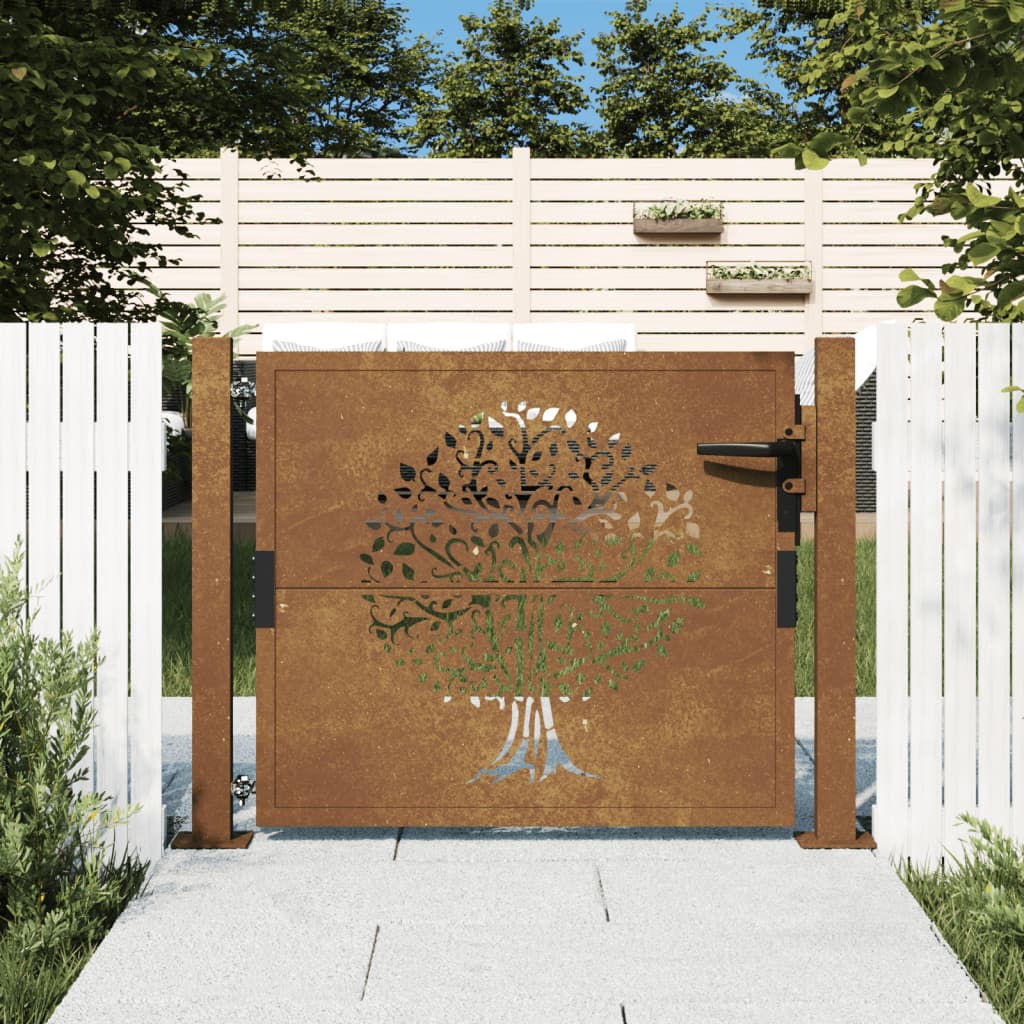 Portão de jardim 105x80 cm aço corten design árvore