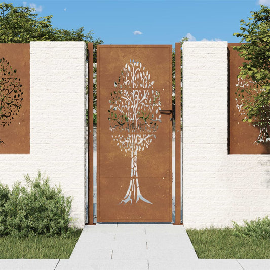 Portão de jardim 105x205 cm aço corten design árvore