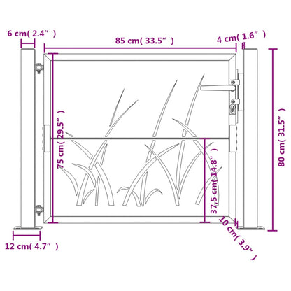 Portão de jardim 105x80 cm aço design erva antracite