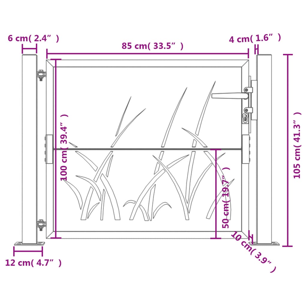 Portão de jardim 105x105 cm aço design erva antracite