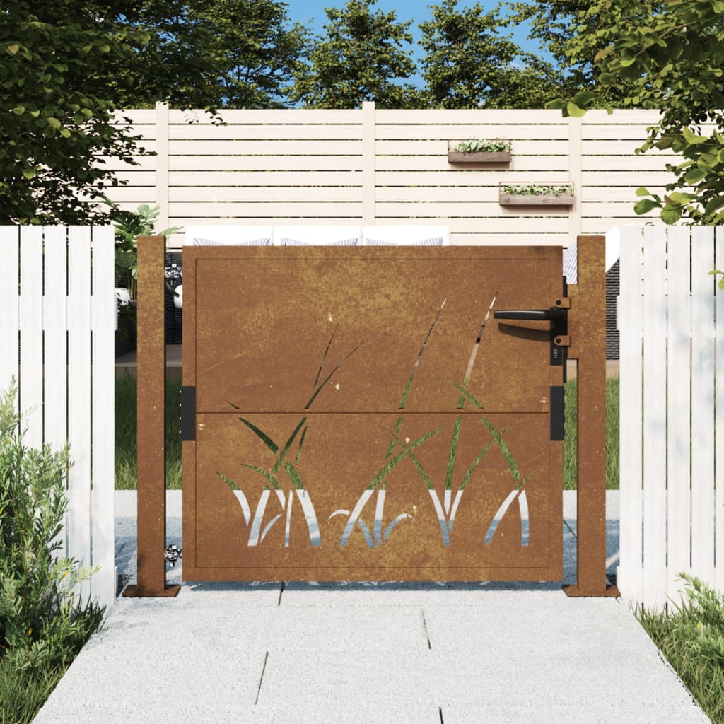 Portão de jardim 105x80 cm aço corten design erva