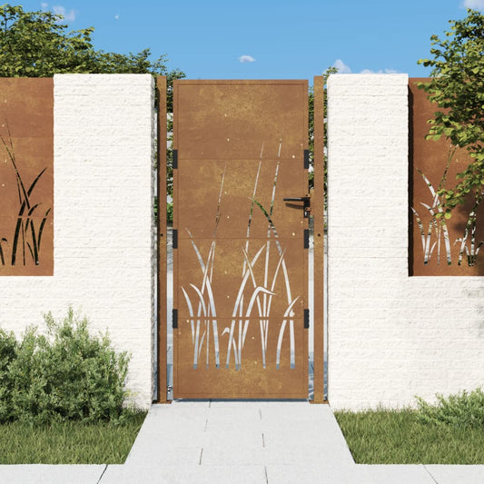 Portão de jardim 105x180 cm aço corten design erva