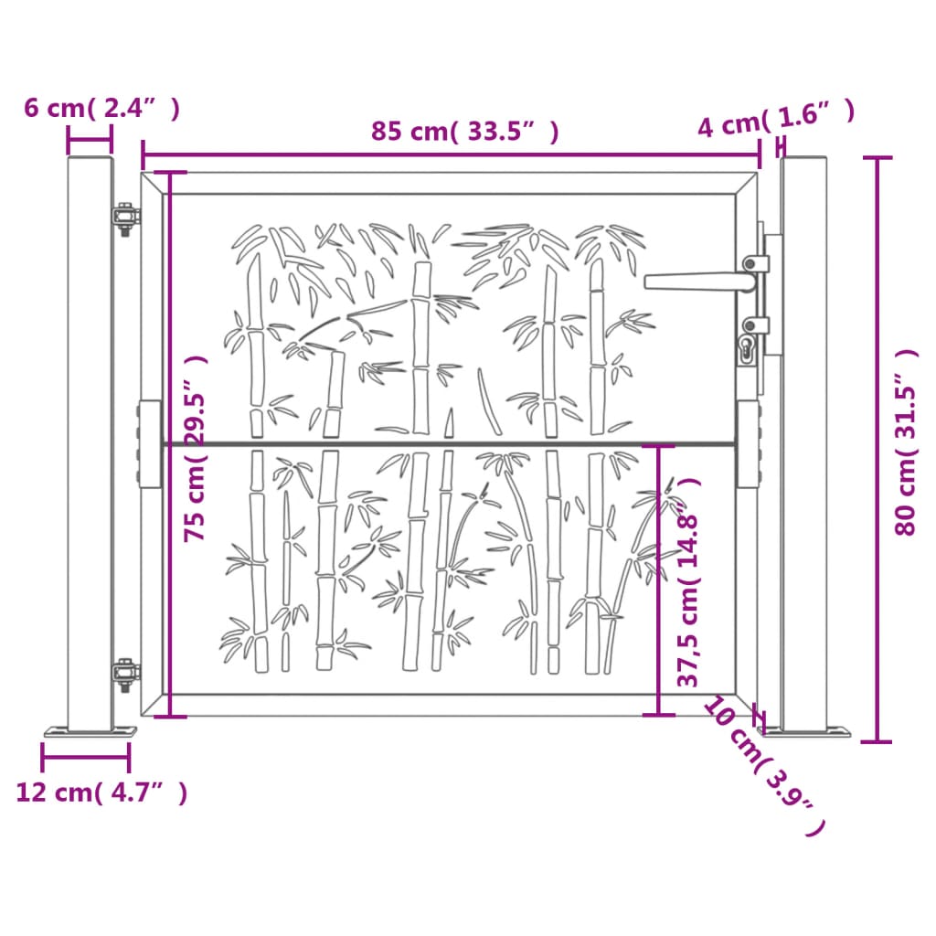 Portão de jardim 105x80 cm aço design bambu antracite