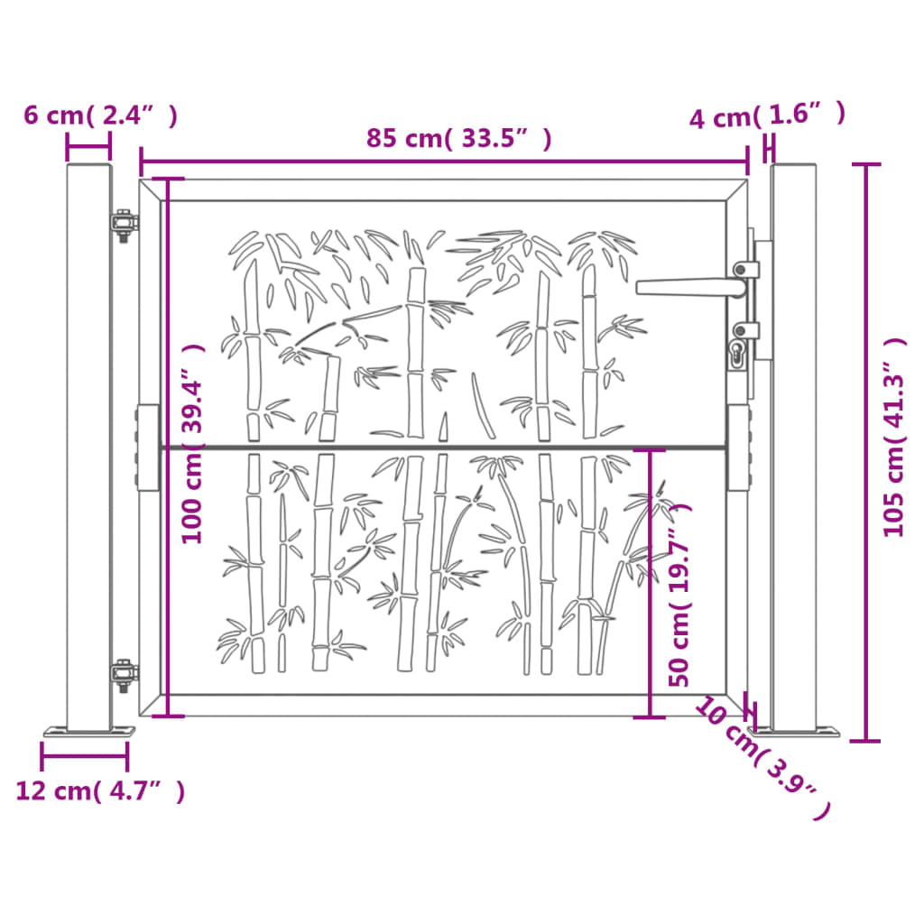 Portão de jardim 105x105 cm aço design bambu antracite