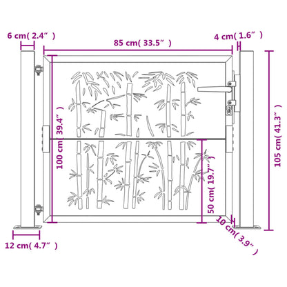 Portão de jardim 105x105 cm aço design bambu antracite