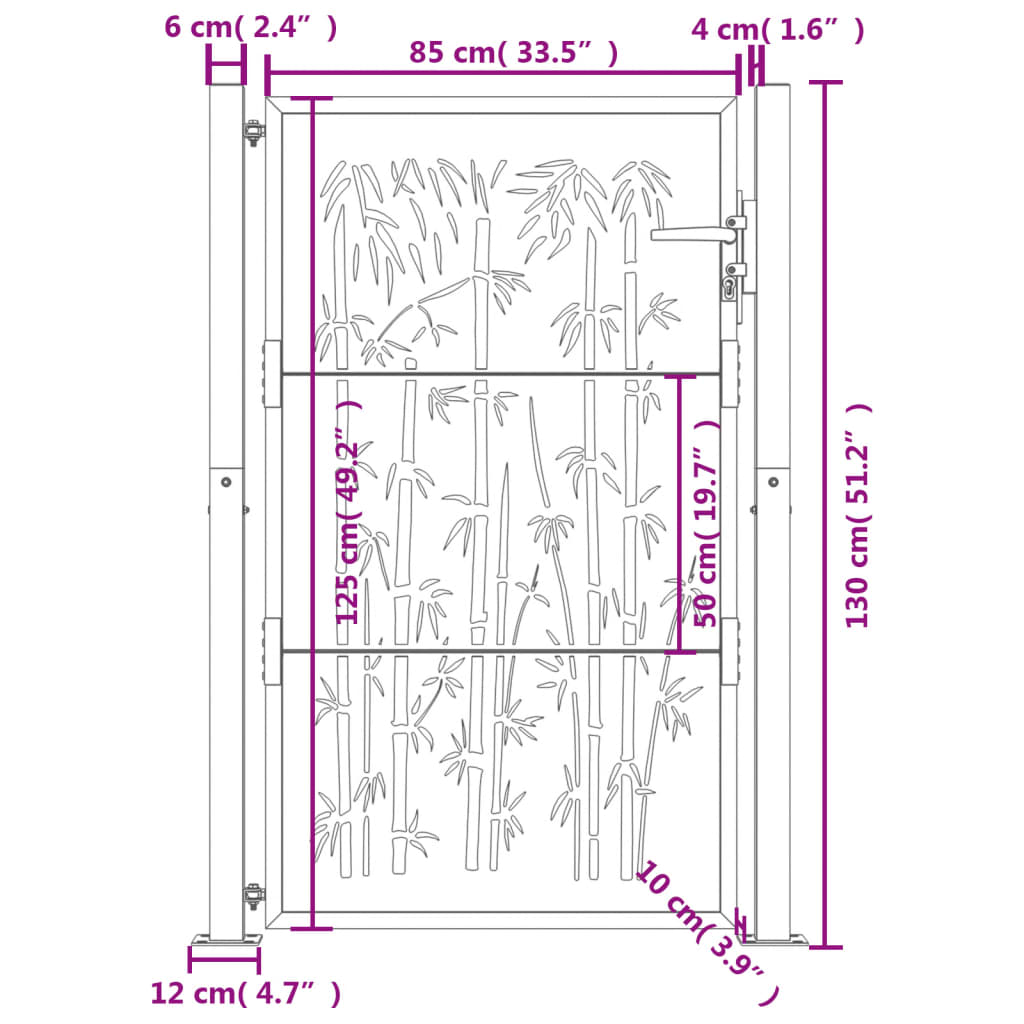 Portão de jardim 105x130 cm aço design bambu antracite