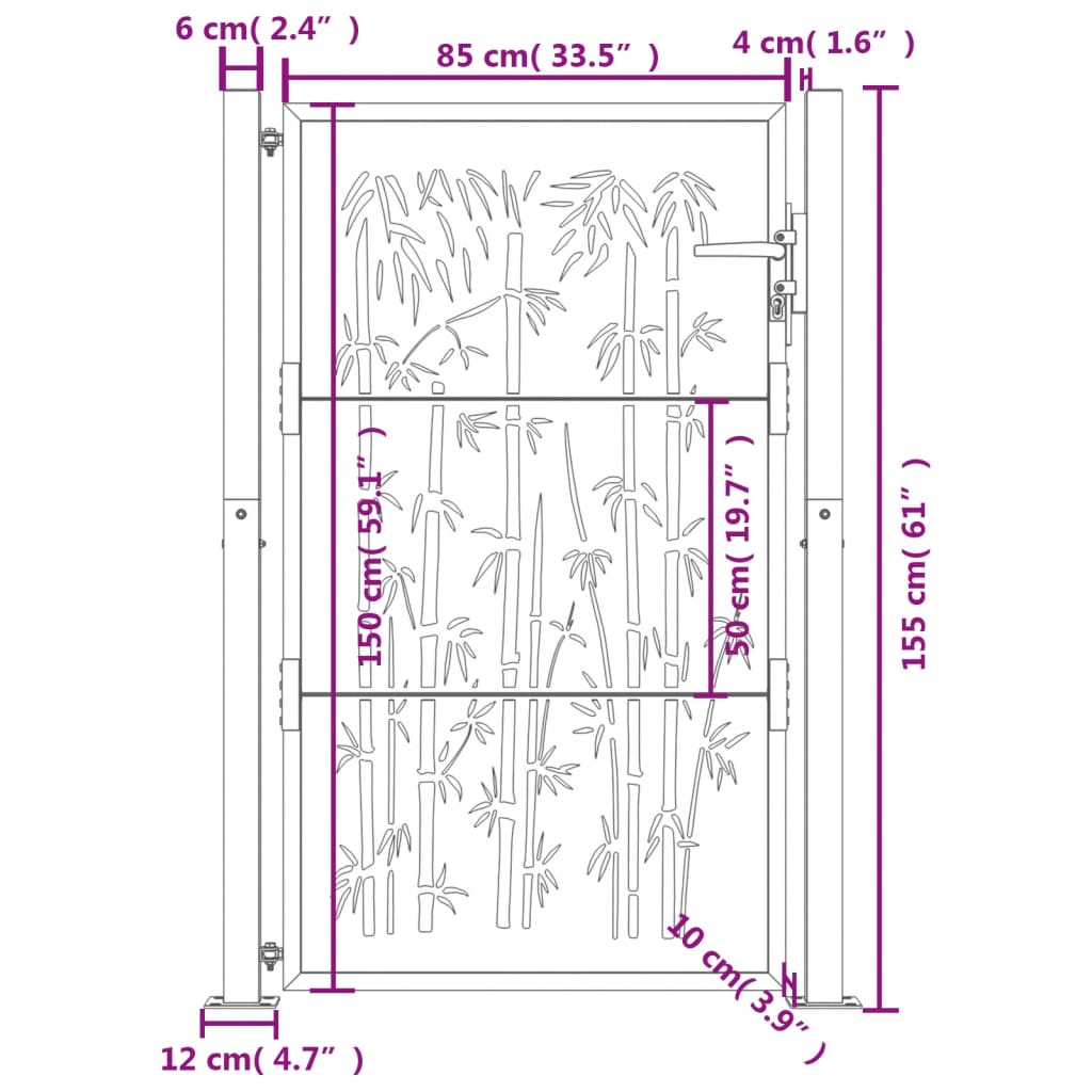 Portão de jardim 105x155 cm aço design bambu antracite