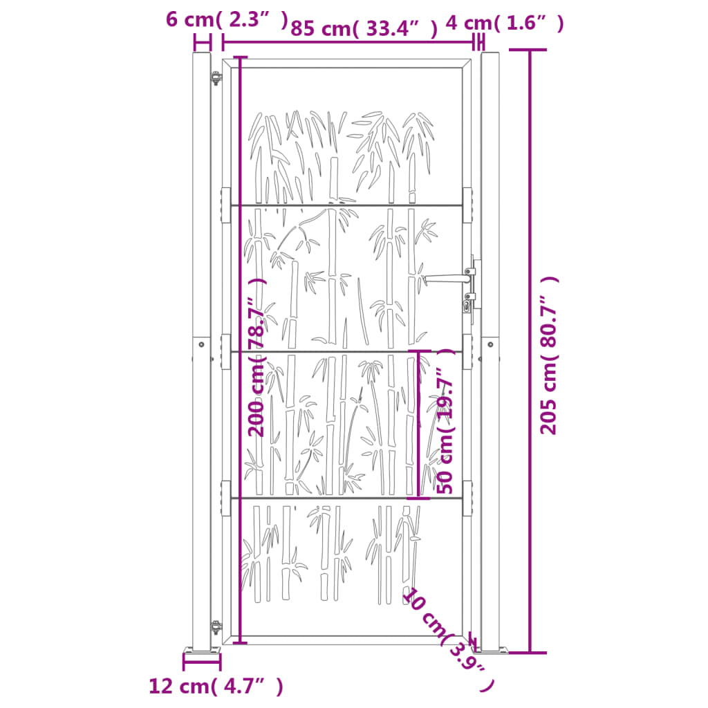 Portão de jardim 105x205 cm aço design bambu antracite