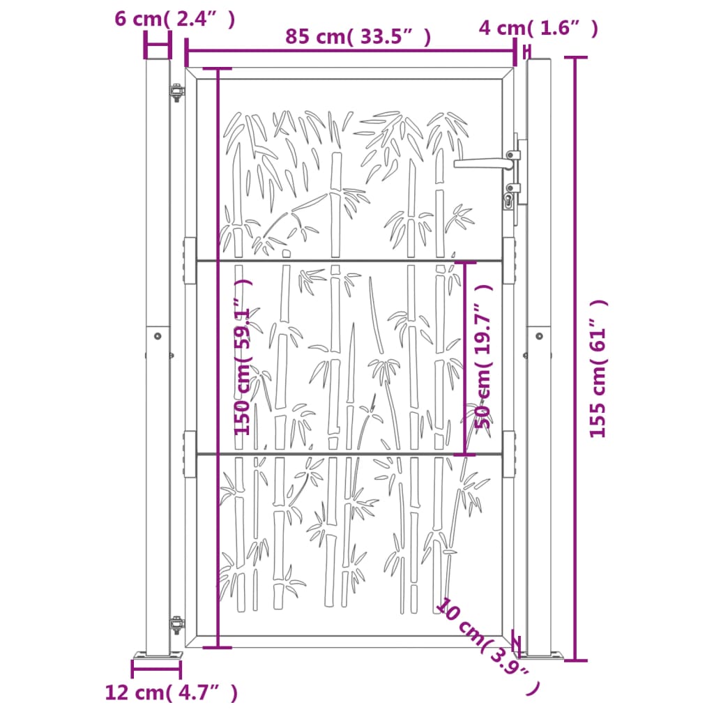 Portão de jardim 105x155 cm aço corten design bambu