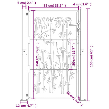 Portão de jardim 105x155 cm aço corten design bambu