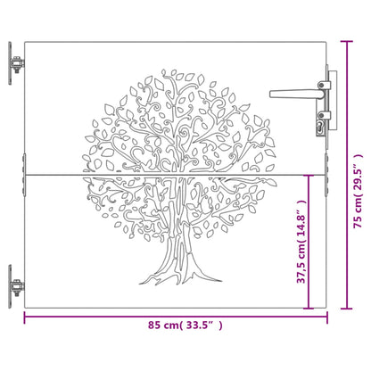 Portão de jardim 85x75 cm aço corten design árvore