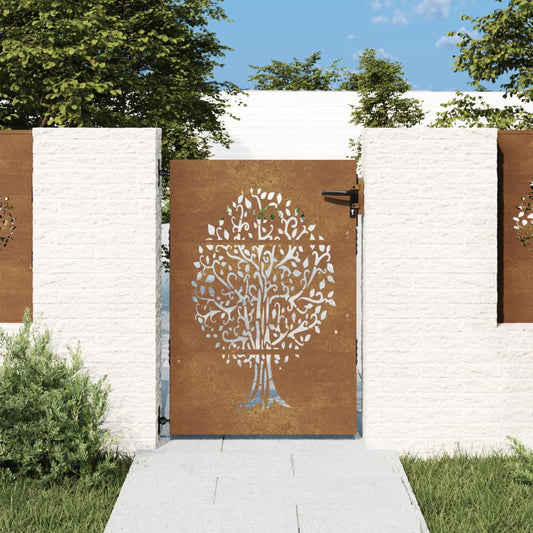 Portão de jardim 85x150 cm aço corten design árvore