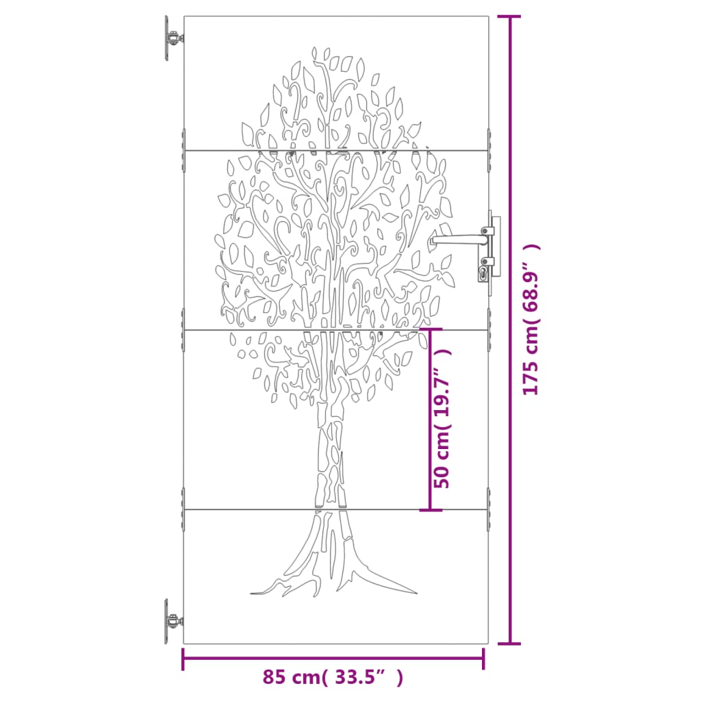 Portão de jardim 85x175 cm aço corten design árvore