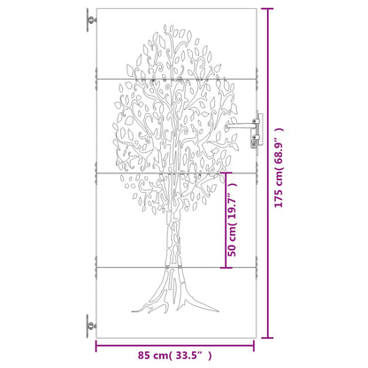 Portão de jardim 85x175 cm aço corten design árvore