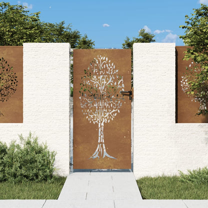 Portão de jardim 85x175 cm aço corten design árvore