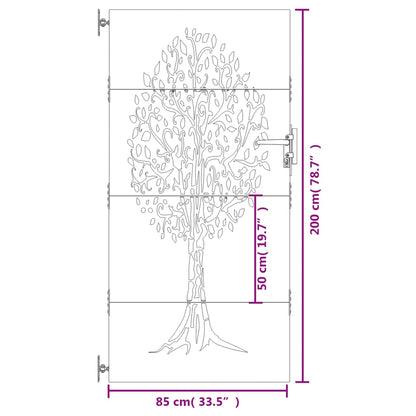 Portão de jardim 85x200 cm aço corten design árvore