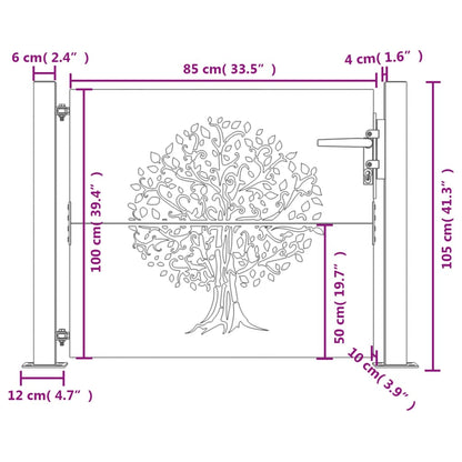 Portão de jardim 105x105 cm aço corten design árvore