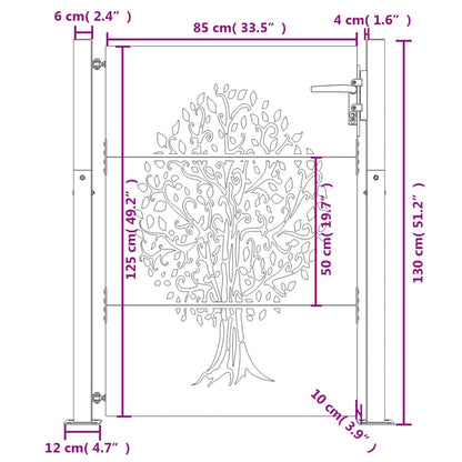 Portão de jardim 105x130 cm aço corten design árvore