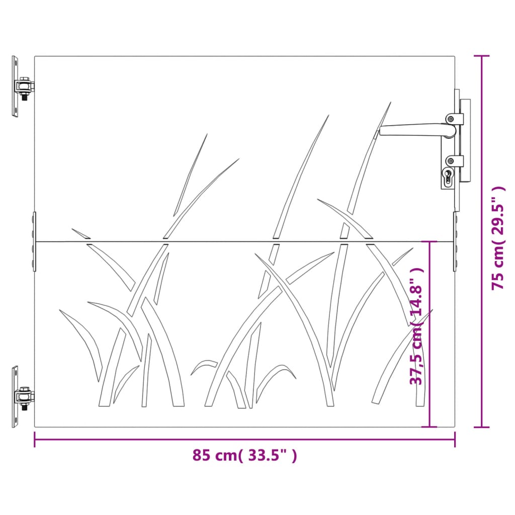 Portão de jardim 85x75 cm aço corten design erva