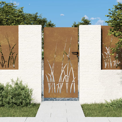 Portão de jardim 85x175 cm aço corten design erva