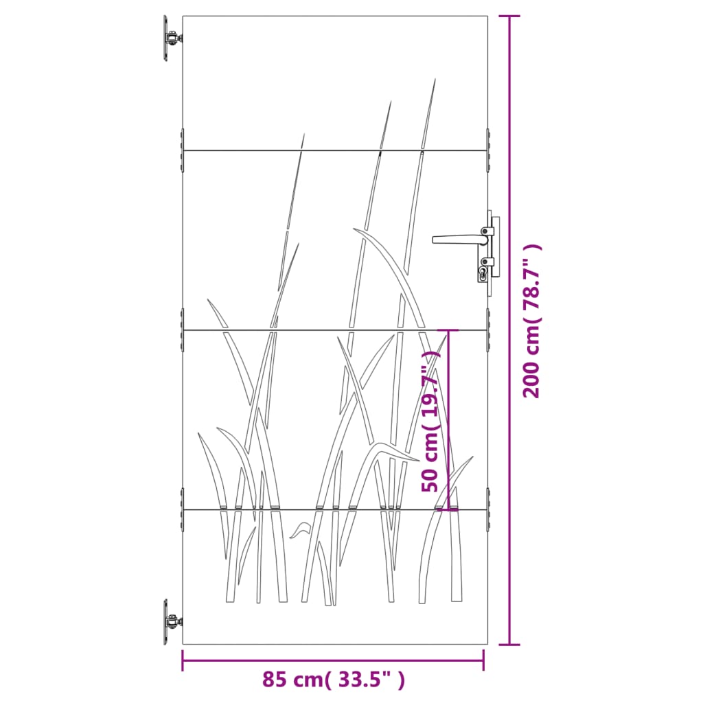 Portão de jardim 85x200 cm aço corten design erva