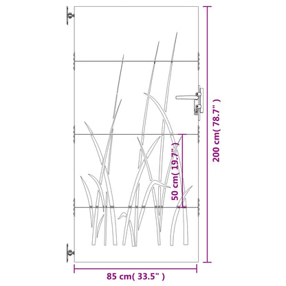 Portão de jardim 85x200 cm aço corten design erva