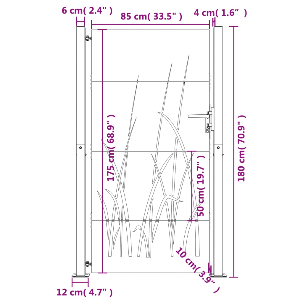Portão de jardim 105x180 cm aço corten design erva