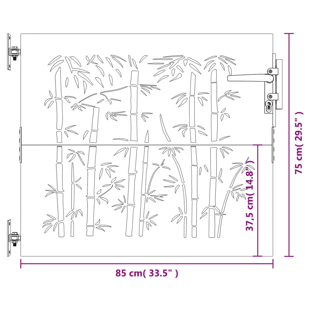 Portão de jardim 85x75 cm aço corten design bambu