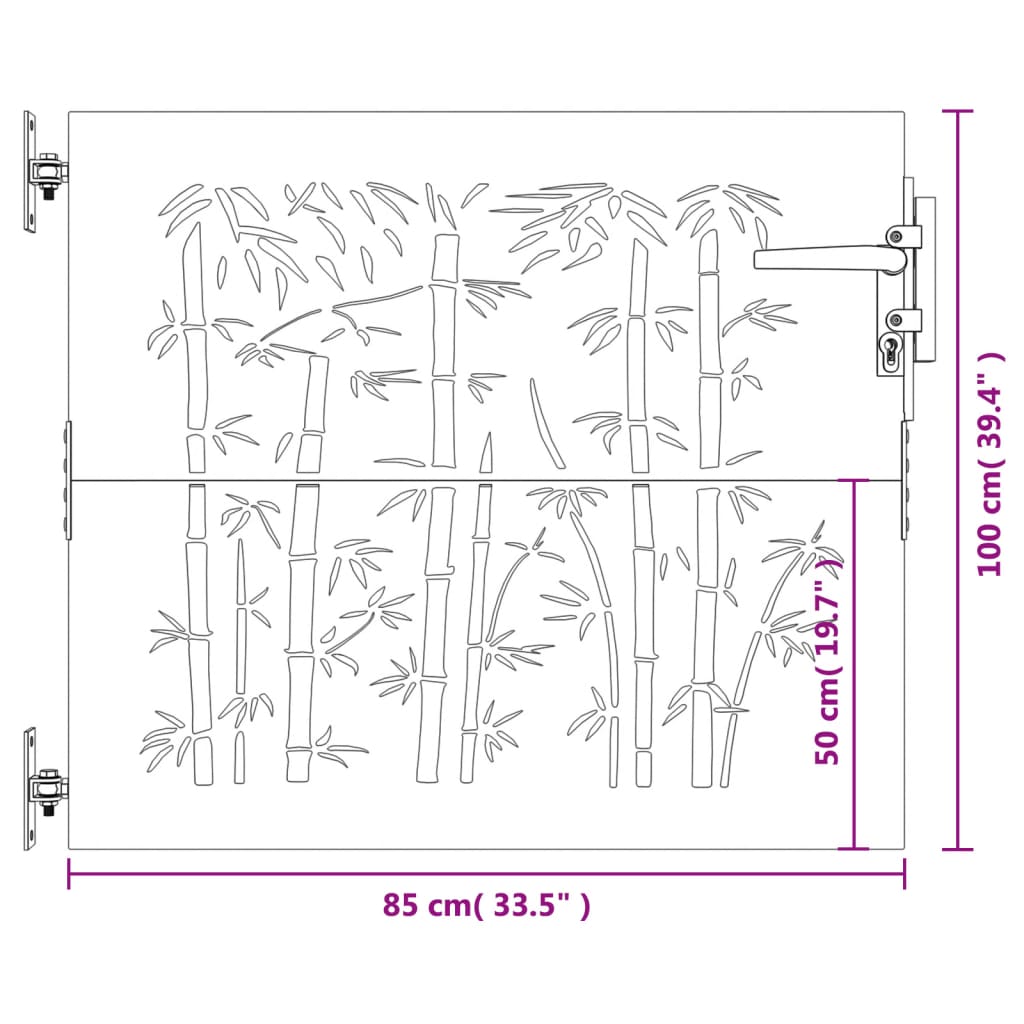 Portão de jardim 85x100 cm aço corten design bambu