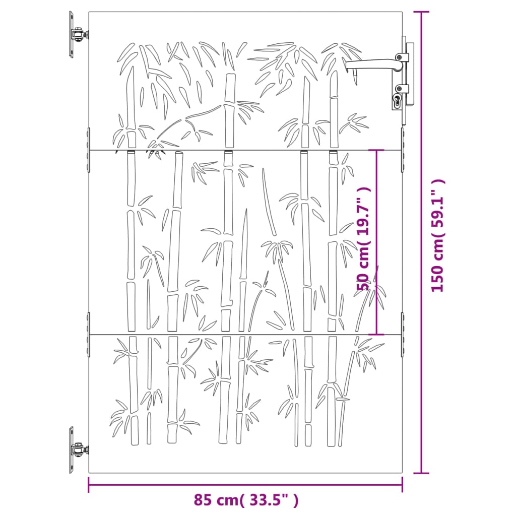 Portão de jardim 85x150 cm aço corten design bambu