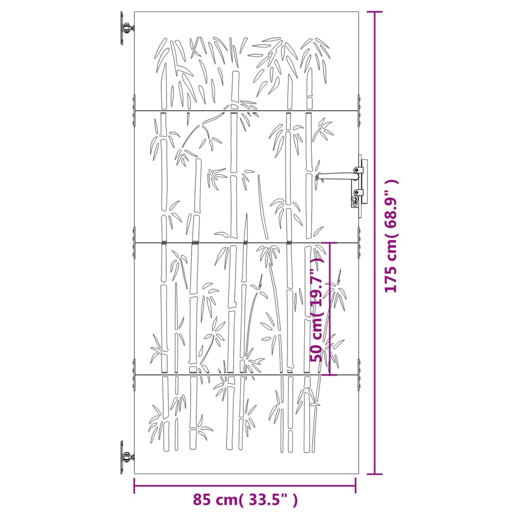 Portão de jardim 85x175 cm aço corten design bambu