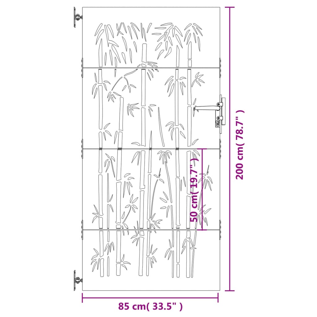 Portão de jardim 85x200 cm aço corten design bambu