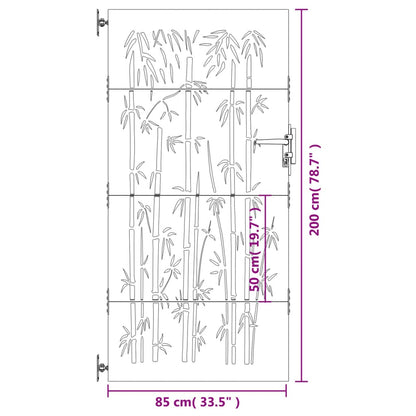 Portão de jardim 85x200 cm aço corten design bambu