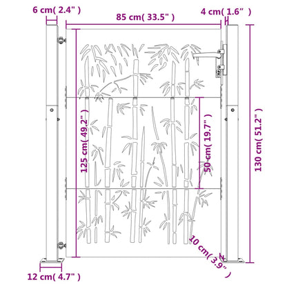 Portão de jardim 105x130 cm aço corten design bambu