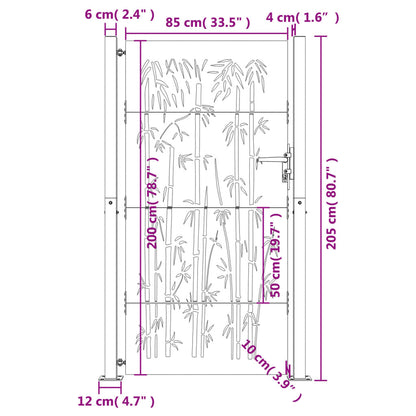 Portão de jardim 105x205 cm aço corten design bambu