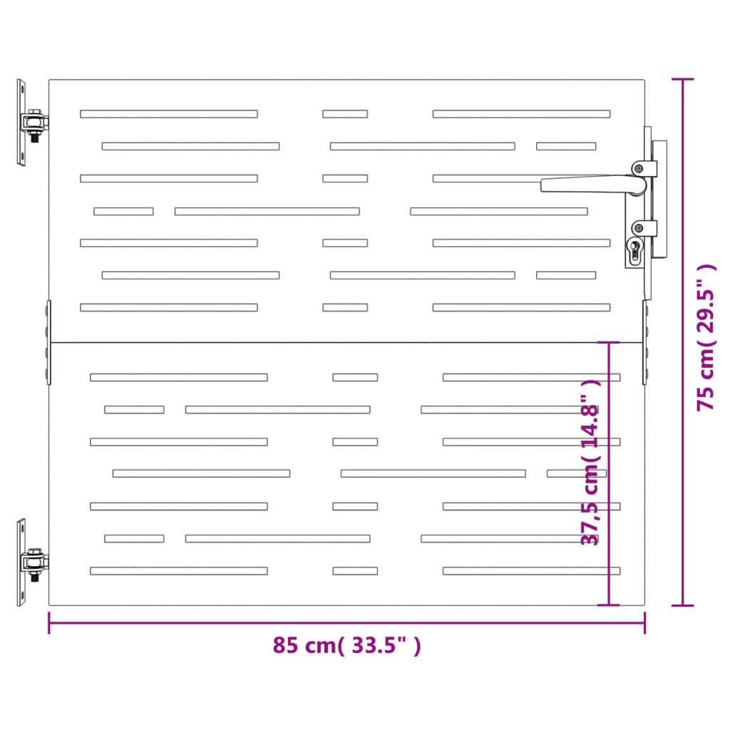Portão de jardim 85x75 cm aço corten design quadrados